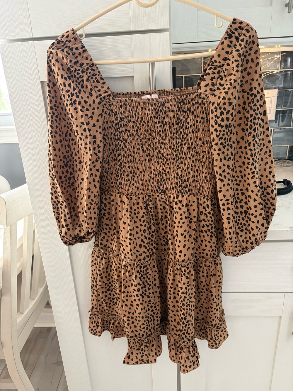 Pink Lily Brown Leopard Print Smocked Tiered Mini Skirt